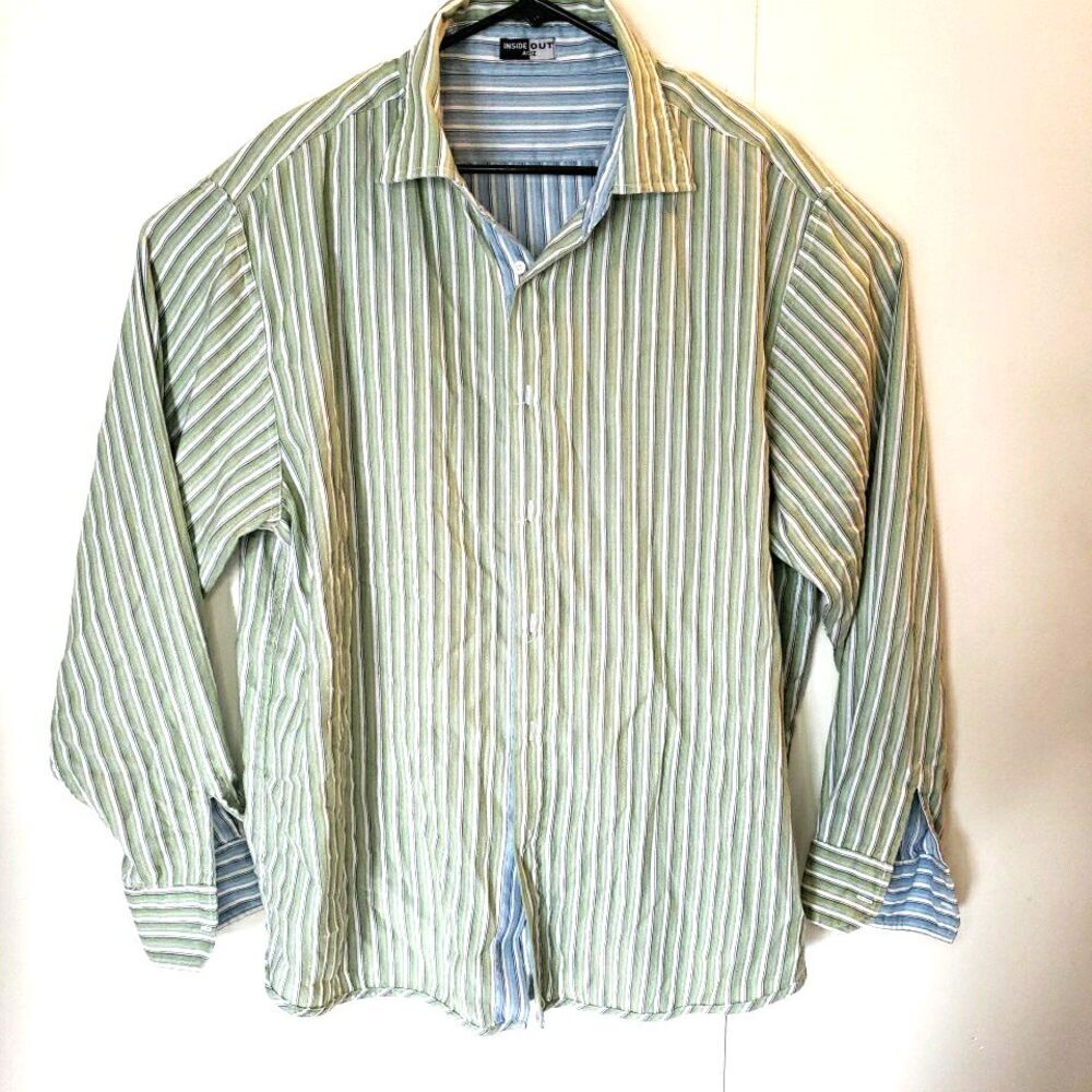 Inside Out A(2)Z Striped Cotton Pinpoint Oxford REVERSIBLE Green/Blue